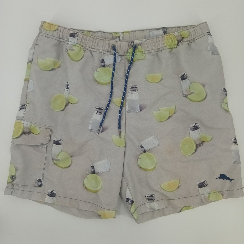 Tommy‎ Bahama Relax Mens Swim Trunks Gray Lime Salt Shaker Print Size Medium